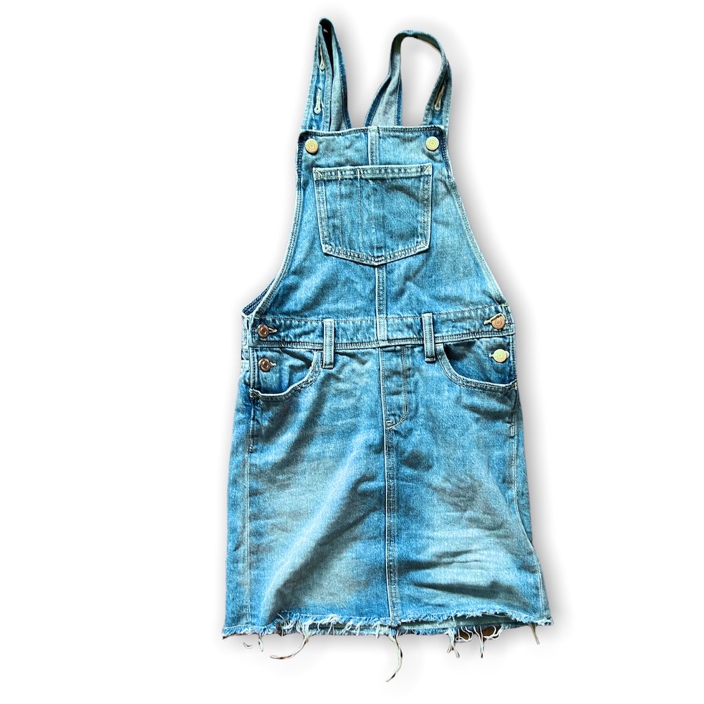 Old Navy Girls 100Cotton Denim Overalls Dress 10 12 Jean Frayed Fade Disstressed